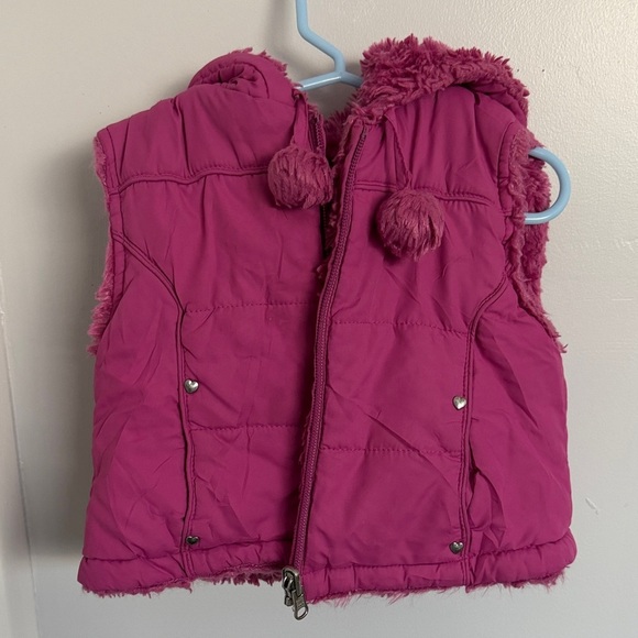 Other - Girls' Magenta Puffer Vest with Hood Pom-Poms